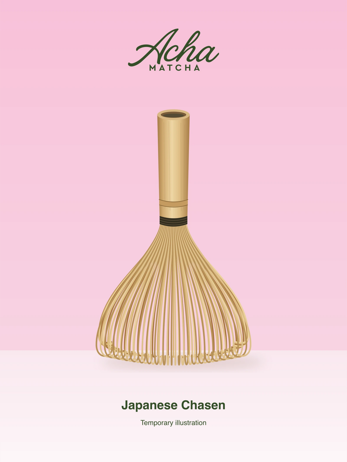 Temporary Acha Matcha Japanese chasen illustration, not a product photograph